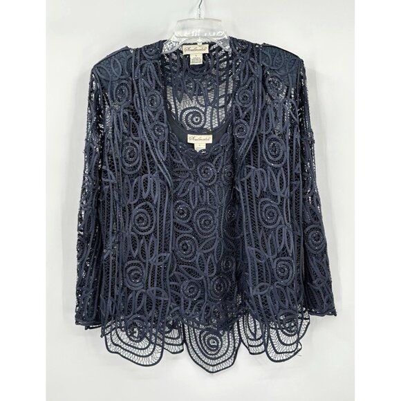 SOULMATES 3 piece set skirt jacket shell silk formal beaded evening graphite L - Picture 4 of 16